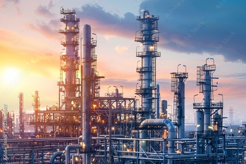 Oil and gas refinery plant in industrial zone promoting ecosystem and healthy environment concept Oil and gas refinery plant in industrial zone promoting ecosystem and healthy environment concept