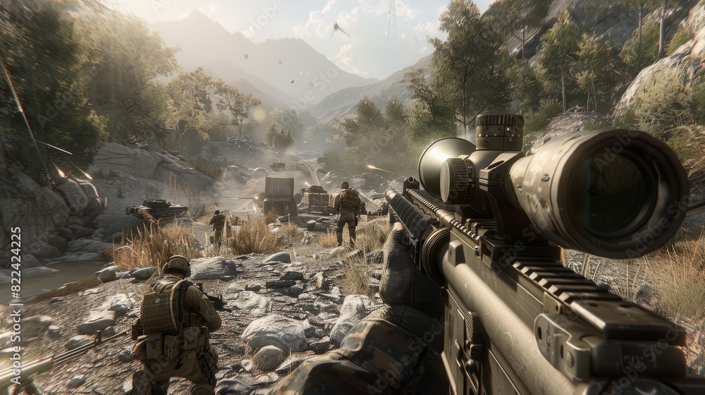 action shooter AAA videogame First person view photo of a shooter ...