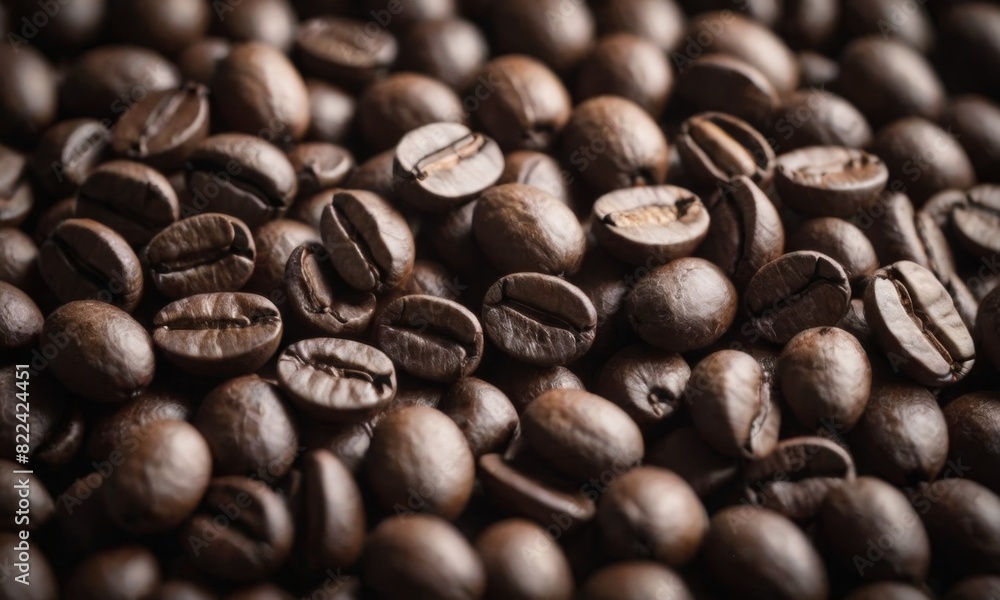 Naklejka premium Close-Up View of Roasted Coffee Beans in Rich Detail. Coffee background