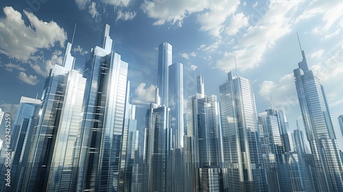 Modern city with towering skyscrapers  sci-fi  sleek design  metallic colors