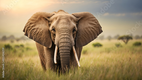 African elephant in Grass field  photo