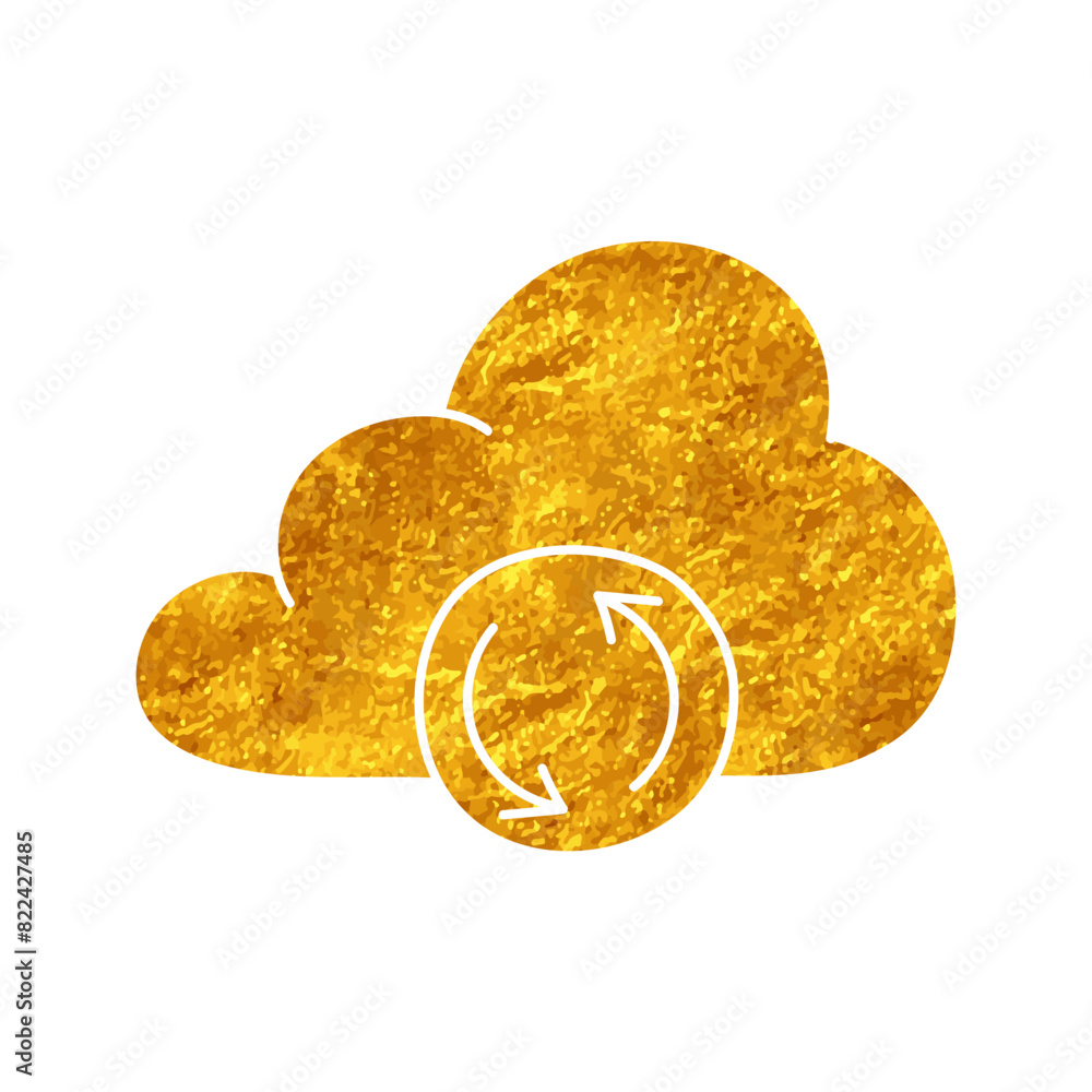 Cloud syncing drawing in gold color style Cloud syncing drawing in gold color style