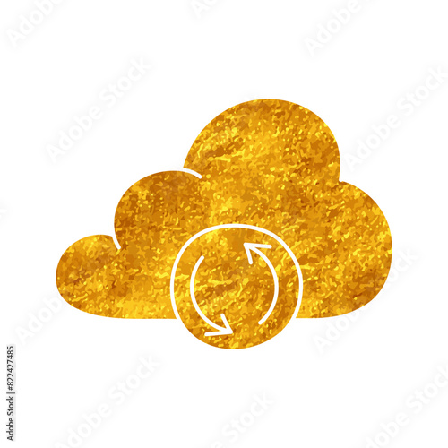 Cloud syncing drawing in gold color style