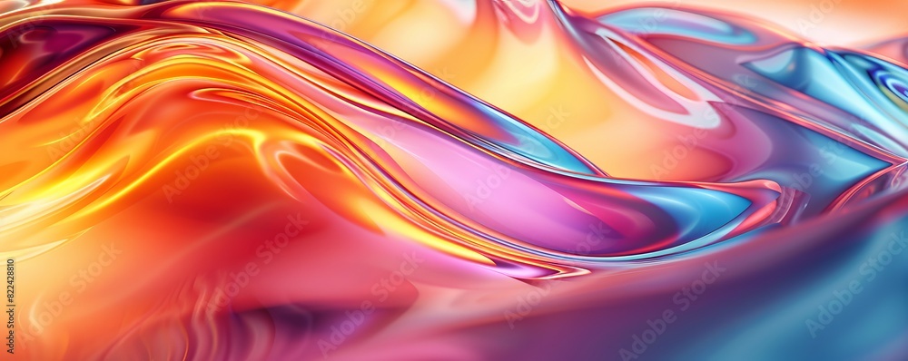 Fototapeta premium Colorful abstract wavy background, shiny glossy curves, 3D rendering, rainbow motion on white
