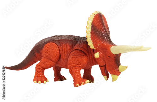 Triceratops dinosaur plastic toy isolated on PNG transparent background.