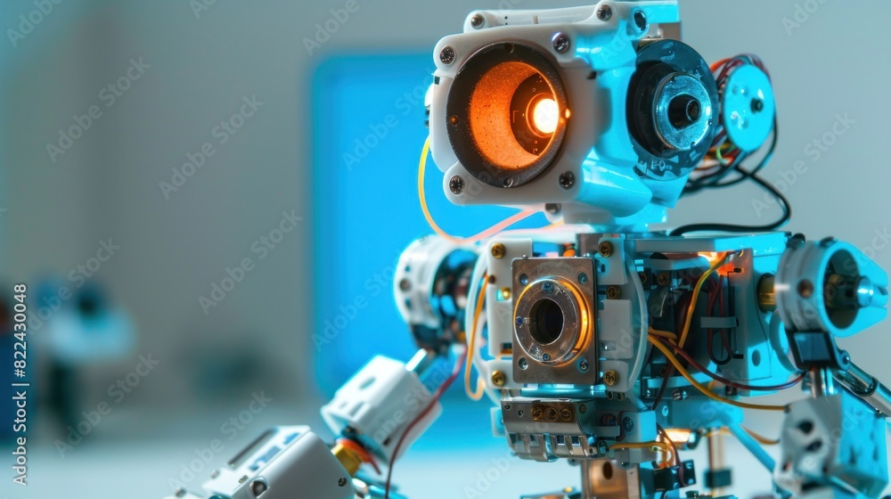 Fototapeta premium Handmade robot on white Background with copy space for text.