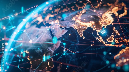 Digital world globe, concept of global network and connectivity on Earth, data transfer and cyber technology, information exchange and international telecommunications