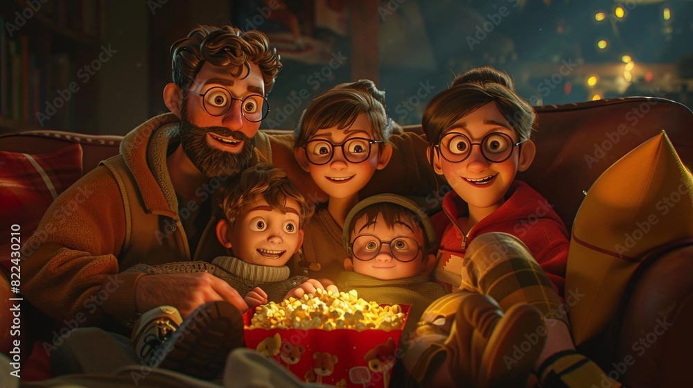 Imagine a family snuggled up on the couch, watching their favorite movie with popcorn Imagine a family snuggled up on the couch, watching their favorite movie with popcorn