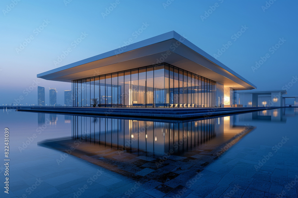 Modern buildings by the lake. Empty architectural background. Modern buildings by the lake. Empty architectural background.