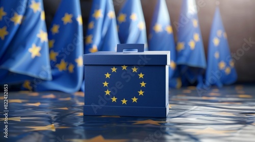 European Union election concept - Ballot box with EU flag on background
