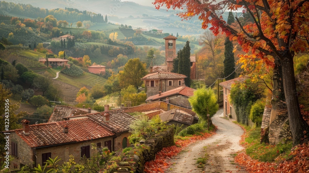 Naklejka premium leafy trees, fields of flowers or winding paths generative ai
