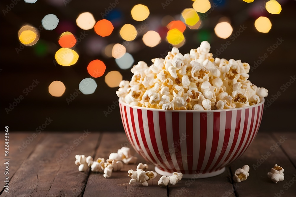 A sweetcorn snack in a wooden bowl is perfect for watching movies generative ai A sweetcorn snack in a wooden bowl is perfect for watching movies generative ai