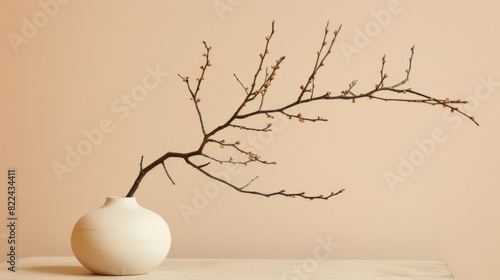 the branch and vase to create a space effect that adds depth and focus to the scene generative ai