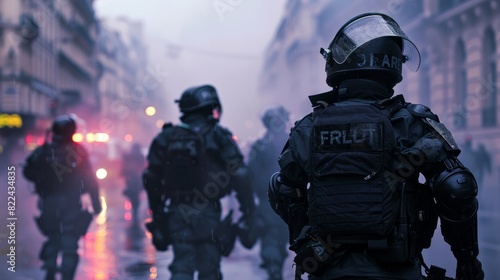French police during protests in Paris, France