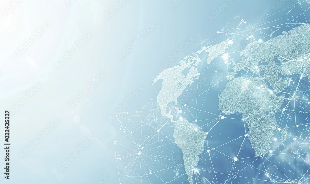 Obraz premium A light blue background with a digital world map and global network connections, representing the concept of international business or connectivity Generative AI