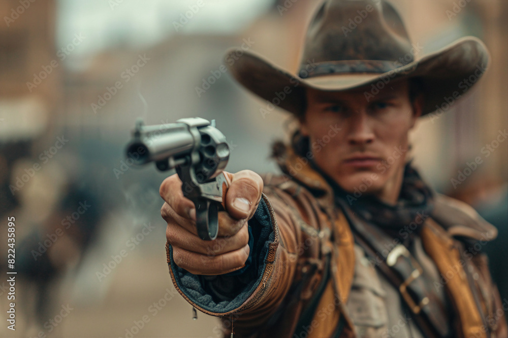 Dangerous cowboy western movie personage with gun and horse made with Generative AI modern technology Dangerous cowboy western movie personage with gun and horse made with Generative AI modern technology