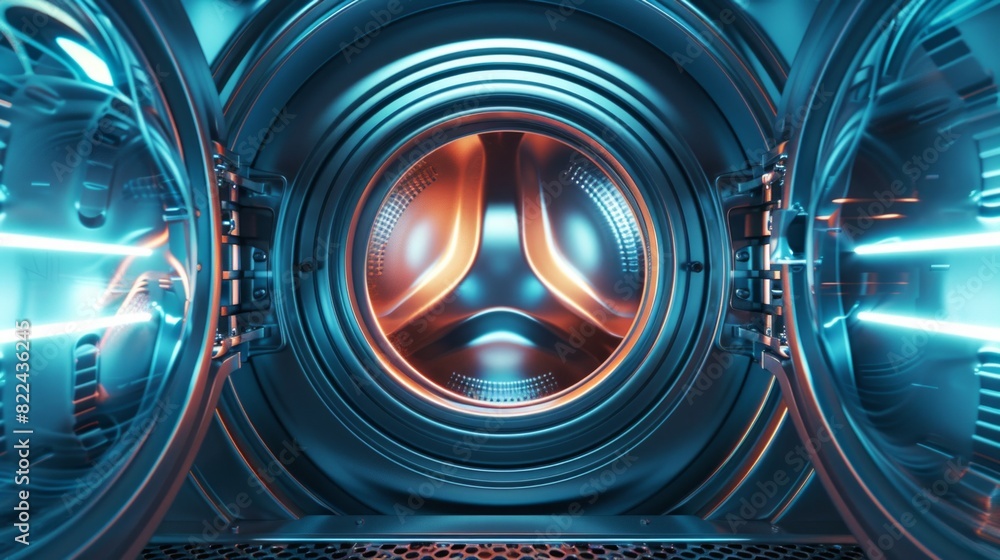 Clean blue light inside the washing machine - extreme detail useful file for repairing services, self-service laundry Clean blue light inside the washing machine - extreme detail useful file for repairing services, self-service laundry