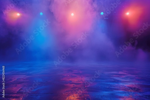 Spotlights shine on the stage floor in a dark room, mist floats around, concept for background, scene simulation photo © Livinskiy