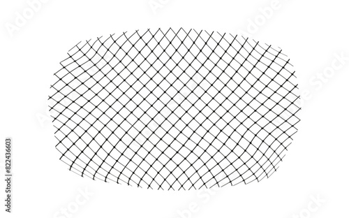 Illustration of a black fishing or football net.Checkered wavy background in doodle style.