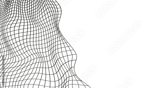 Illustration of a black fishing or football net.Checkered wavy background in doodle style.