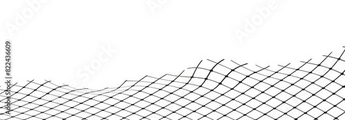 Illustration of a black fishing or football net.Checkered wavy background in doodle style.