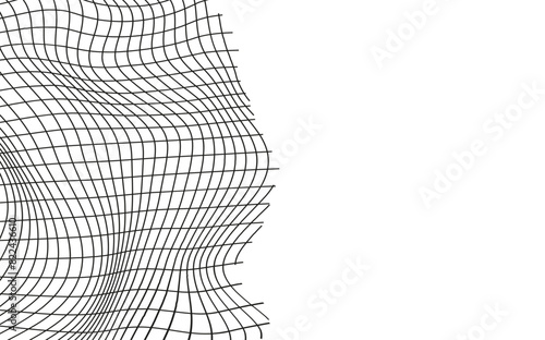 Illustration of a black fishing or football net.Checkered wavy background in doodle style.