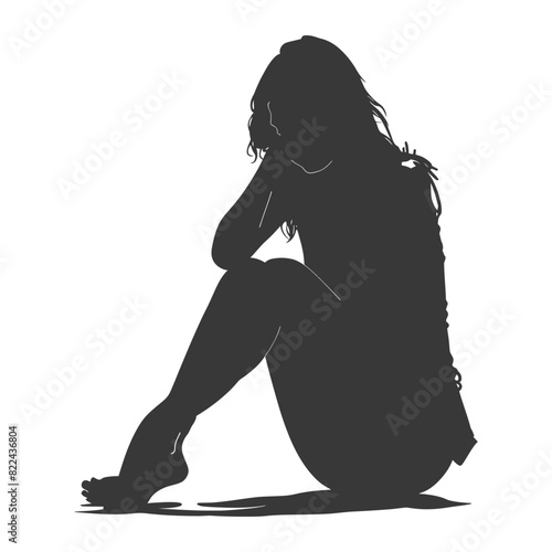 Silhouette sad woman sitting alone depressed sitting black color only