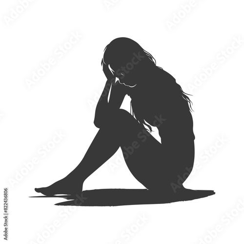 Silhouette sad woman sitting alone depressed sitting black color only