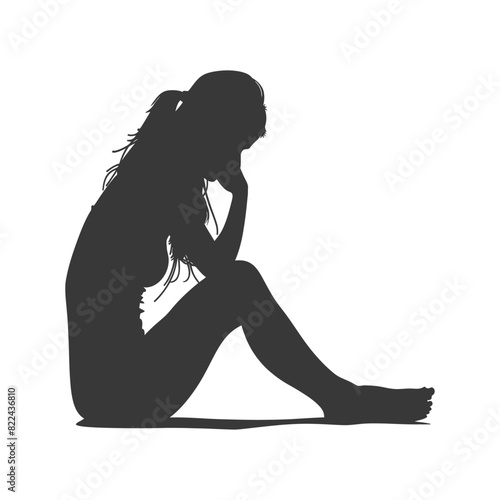 Silhouette sad woman sitting alone depressed sitting black color only