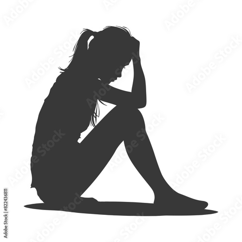 Silhouette sad woman sitting alone depressed sitting black color only