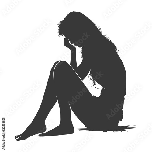 Silhouette sad woman sitting alone depressed sitting black color only