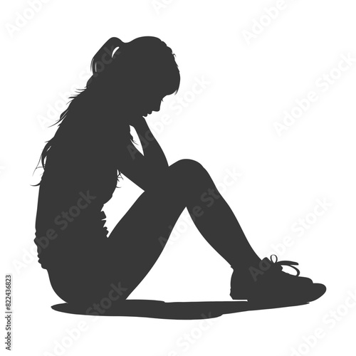 Silhouette sad woman sitting alone depressed sitting black color only