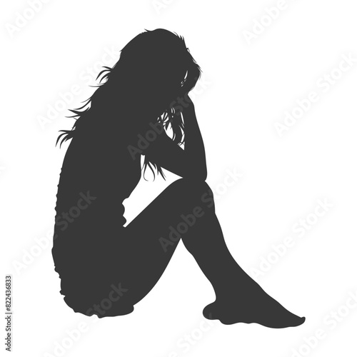 Silhouette sad woman sitting alone depressed sitting black color only