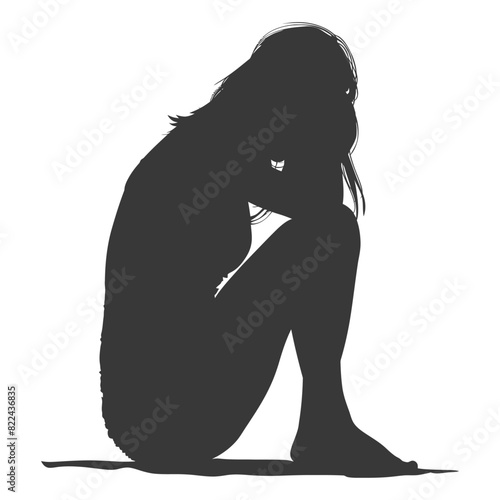 Silhouette sad woman sitting alone depressed sitting black color only