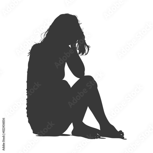 Silhouette sad woman sitting alone depressed sitting black color only