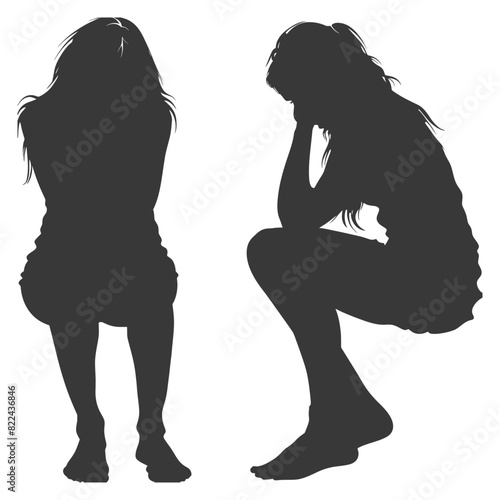 Silhouette sad woman sitting alone depressed sitting black color only