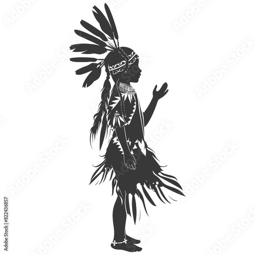 Silhouette native american little girl black color only