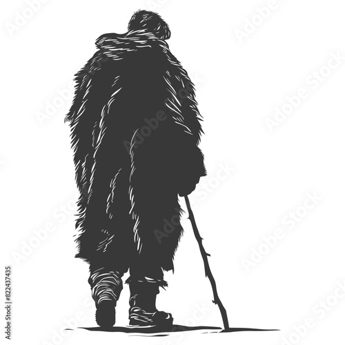 Silhouette native arctic tribe elderly man black color only