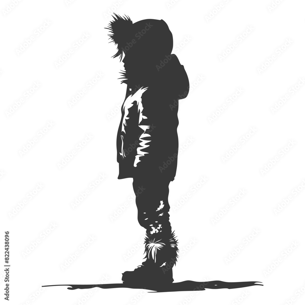 Silhouette native arctic tribe little boy black color only