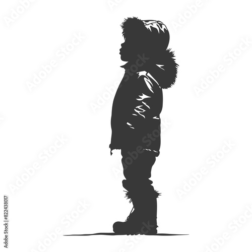 Silhouette native arctic tribe little boy black color only