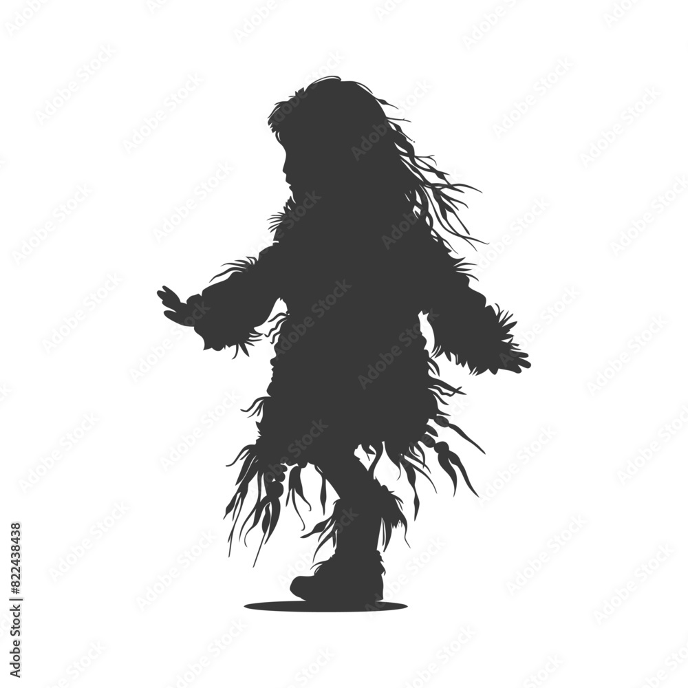 Fototapeta premium Silhouette native arctic tribe little girl black color only