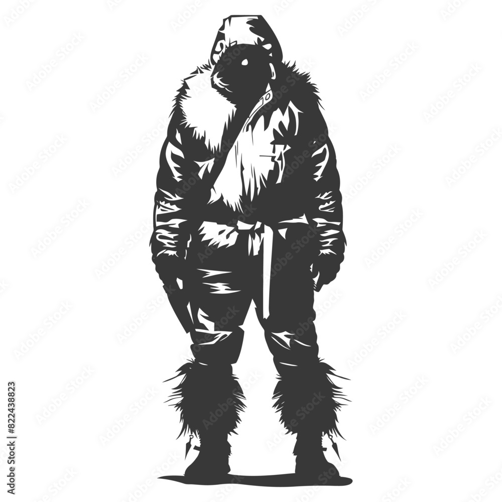 Fototapeta premium Silhouette native arctic tribe man black color only
