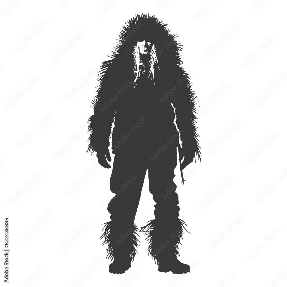 Fototapeta premium Silhouette native arctic tribe man black color only
