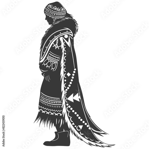 Silhouette native arctic tribe woman black color only