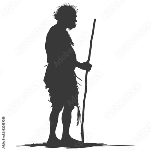 Silhouette native australian tribe elderly man black color only