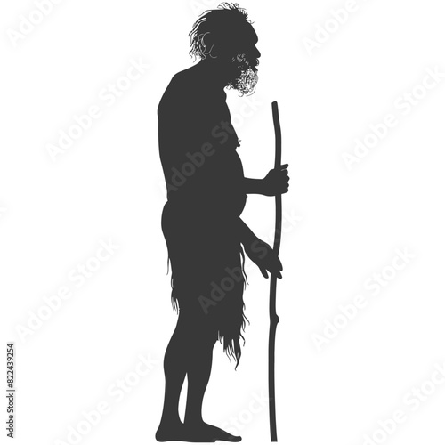 Silhouette native australian tribe elderly man black color only