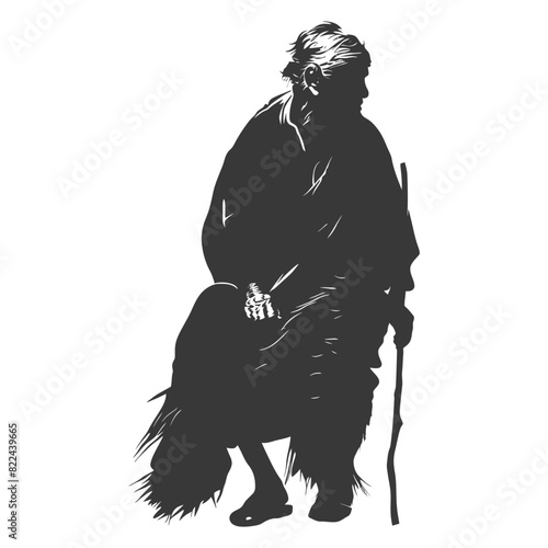Silhouette native australian tribe elderly woman black color only