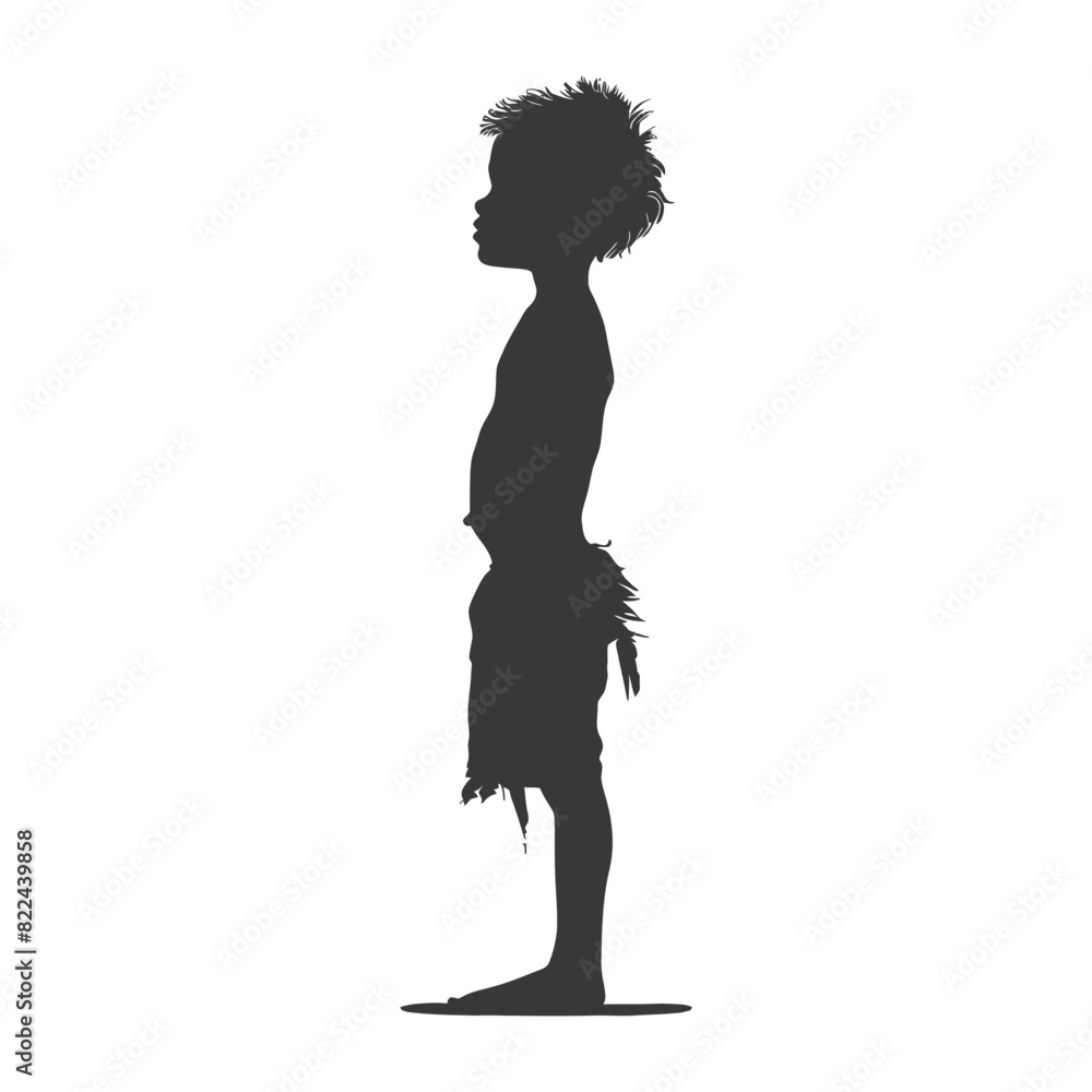 Silhouette native australian tribe little boy black color only