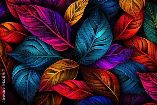 Colorful abstract design featuring lush digital art of tropical leaves. Ideal for backgrounds