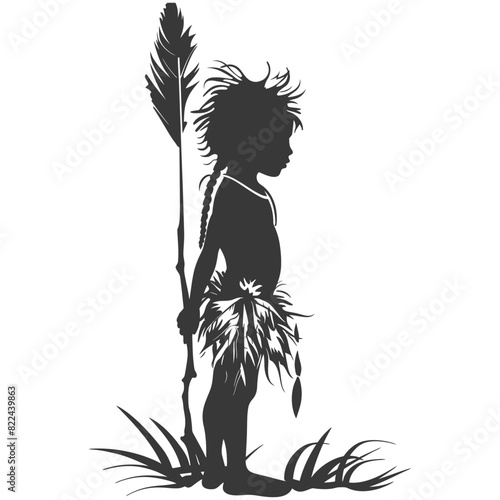 Silhouette native australian tribe little boy black color only